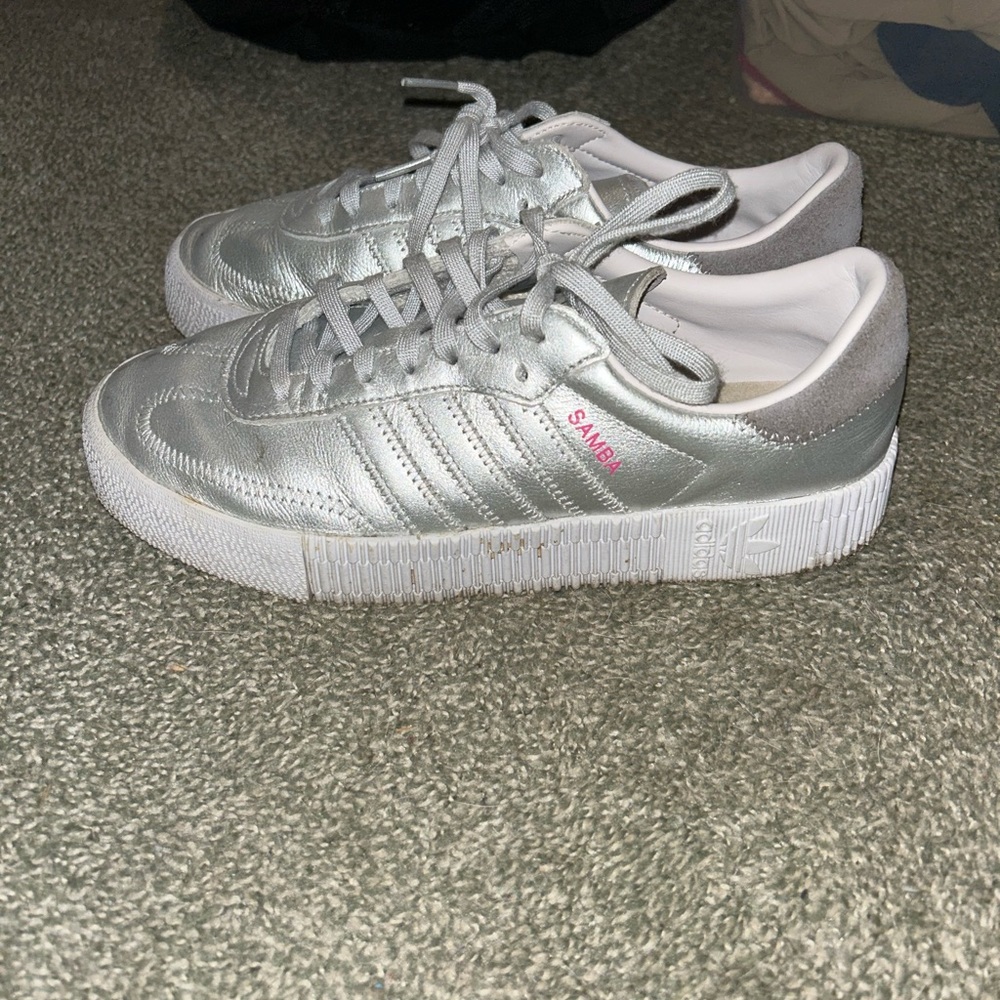 Silver metallic adidas Gazelles!